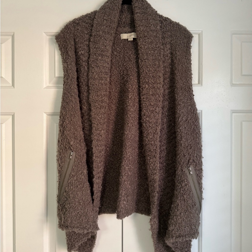 LOFT Textured Brown Open-Front Asymmetrical vest size Large